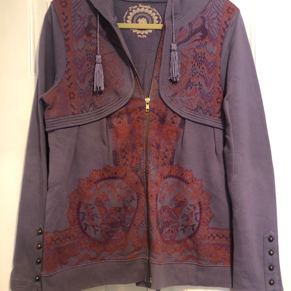Free People Purple Hooded Zip-Up Sweater